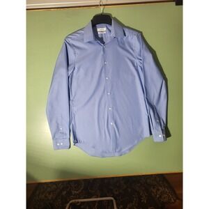 Calvin Klein Dress Shirt Mens 15 34/35 Blue Excellent Slim Fit Infinite Non-Iron